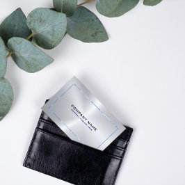 Tarjeta De Visita Fondo gris plateado metálico y borde azul