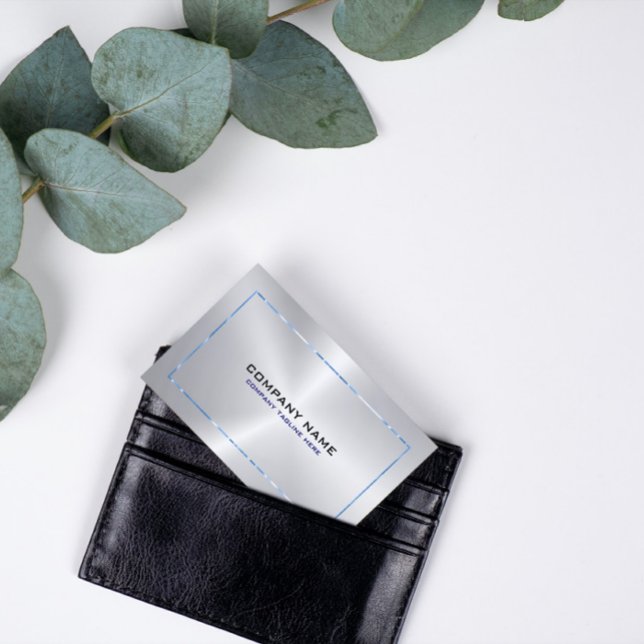 Tarjeta De Visita Fondo gris plateado metálico y borde azul (Subido por el creador)