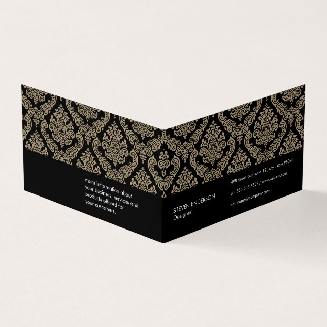 Tarjeta De Visita Fondo negro del patrón de Damasco (Exterior)