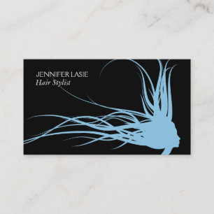 Tarjeta De Visita Fondo negro del pelo flotante (azul ventilado)