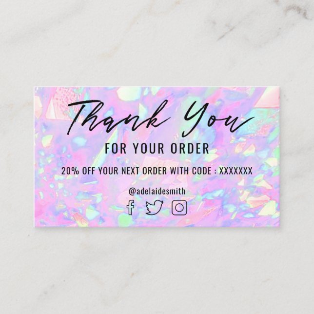 Tarjeta De Visita fondo opal rosado gracias (Anverso)