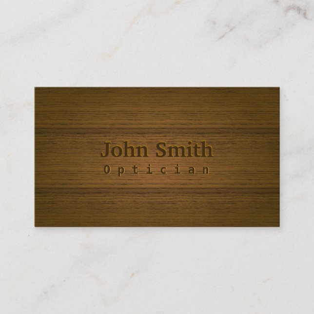 Tarjeta De Visita Fondo Opticiano Elegante De Madera (Anverso)