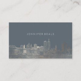 Tarjeta De Visita Fondo PixDezines Faux Silver NYC Skyline/DIY
