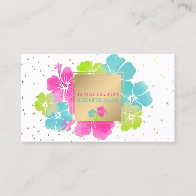 Tarjeta De Visita Fondo PixDezines Hibiscus/Gold Specks/DIY (Anverso)