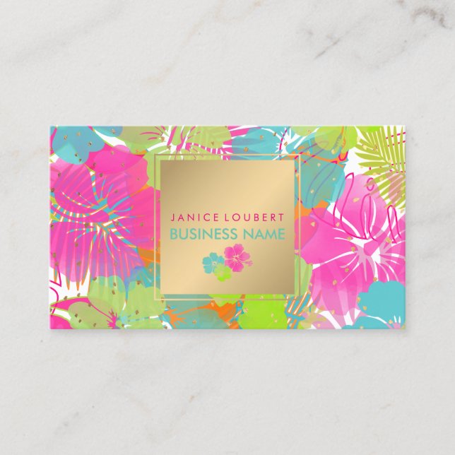 Tarjeta De Visita Fondo PixDezines hibiscus/rainforest/DIY (Anverso)