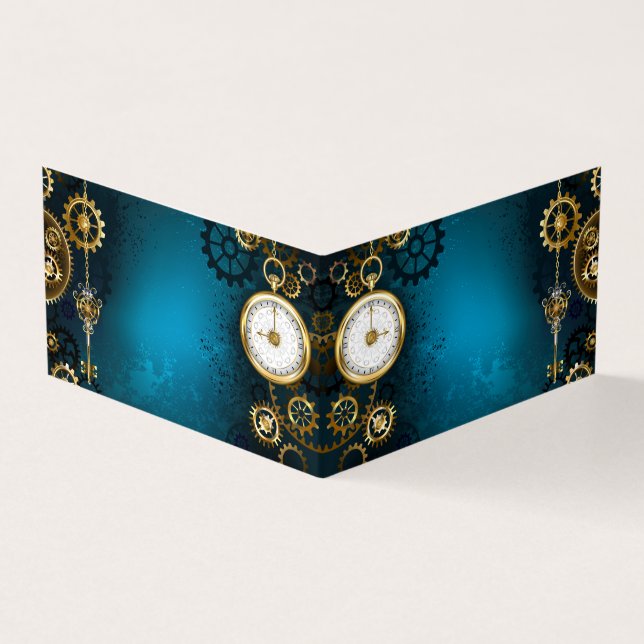 Tarjeta De Visita Fondo turquesa de vapor con engranajes (Exterior)