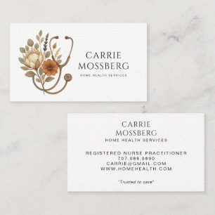 Tarjeta De Visita Fonendoscopio Floral Boho Cuidadora de Enfermería 