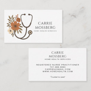 Tarjeta De Visita Fonendoscopio Floral Boho Cuidadora de Enfermería 