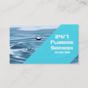 Tarjeta De Visita Fontanería Azul Moderna Gota De Agua Del Fontanero