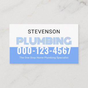 Tarjeta De Visita Fontanería Simple Retro Blanco Azul