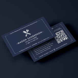 Tarjeta De Visita Fontanero Azul Marino Oscuro Contratista de Fontan
