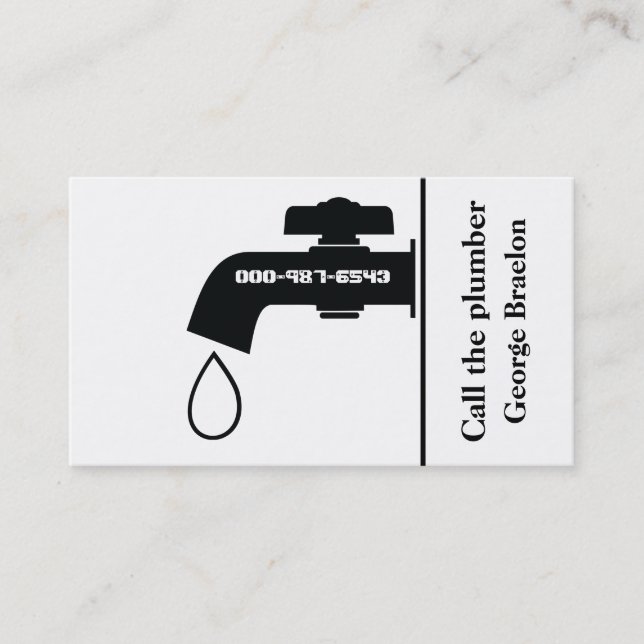 Tarjeta De Visita Fontanero de grifo blanco negro que atrapa la tube (Anverso)