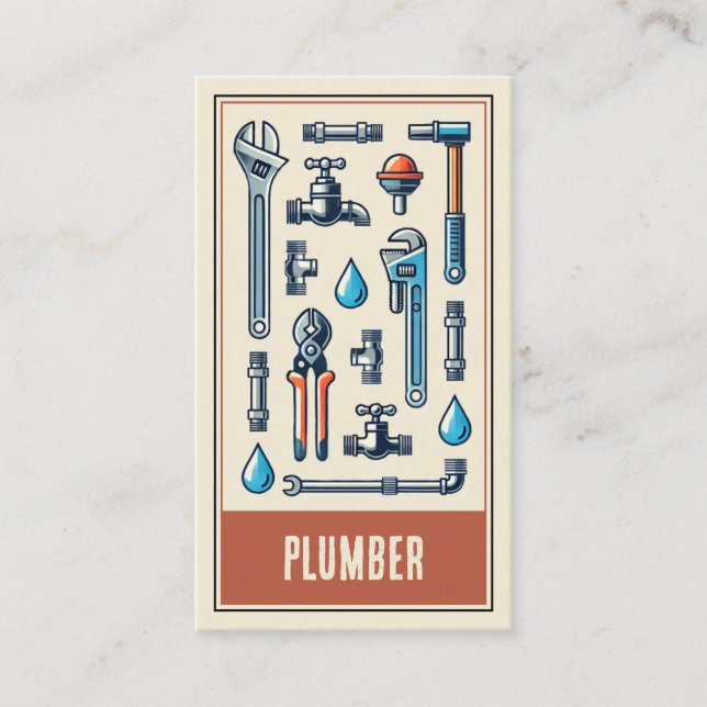 Tarjeta De Visita fontanero reparaciones herramientas vintage beige (Anverso)