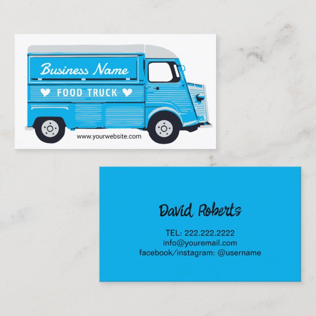 Tarjeta De Visita Food Truck Street Van Catering Blue Business Card (Anverso / Reverso)