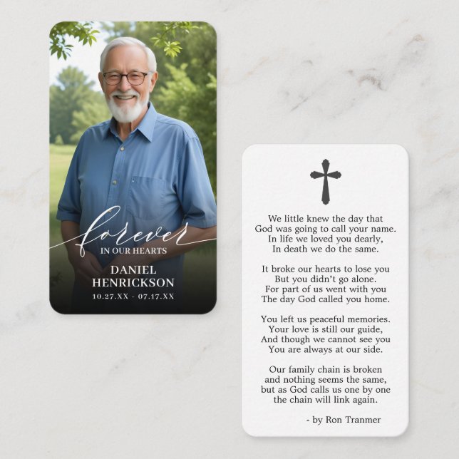 Tarjeta De Visita Forever in our Hearts Photo Prayer Card (Anverso / Reverso)