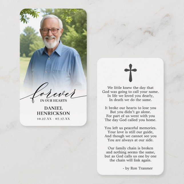 Tarjeta De Visita Forever in our Hearts Photo Prayer Card (Anverso / Reverso)