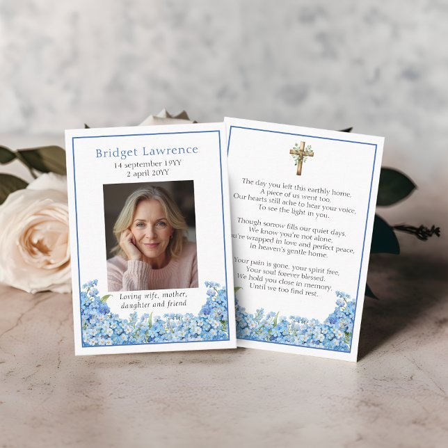 Tarjeta De Visita Forget-me-not Flower Memorial Photo Prayer Card (Subido por el creador)