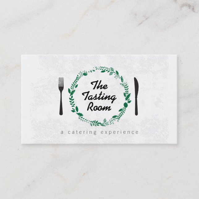 Tarjeta De Visita Fork and Knife Wreath 3 Comedor, Chef, Restaurante (Anverso)