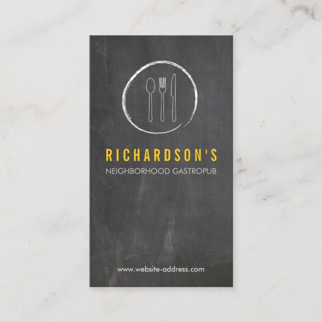 Tarjeta De Visita FORK SPOON KNIFE CHALKBOARD LOGO 3 para restaurant (Anverso)
