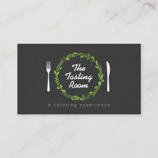 Tarjeta De Visita Fork y Knife Wreath 4 Comedor, Chef, Restaurante (Anverso)