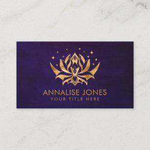 Tarjeta De Visita Forma de flor Golden Lotus y luna en morado