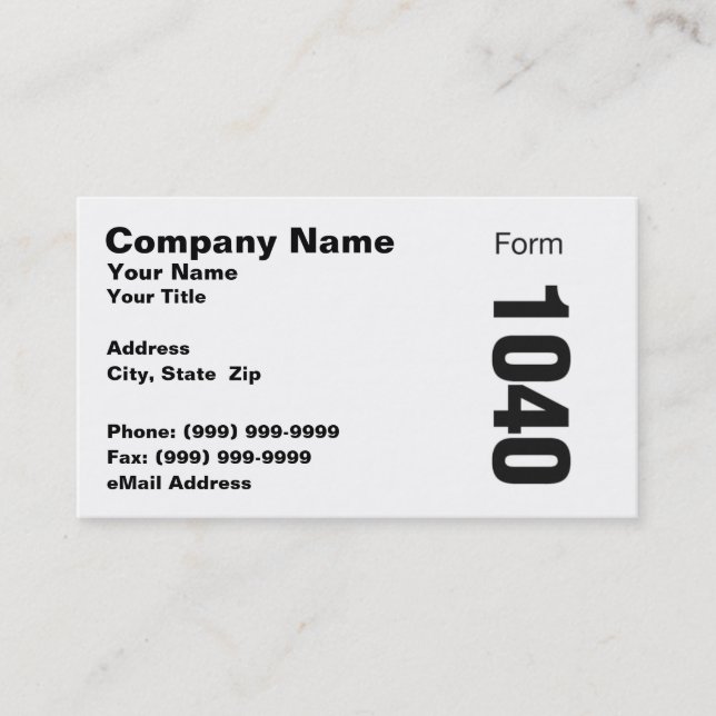 Tarjeta De Visita Forma federal 1040 en blanco (Anverso)