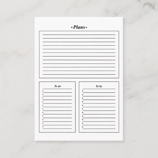 Tarjeta De Visita forma, planes, qué hacer, qué comprar (Anverso)