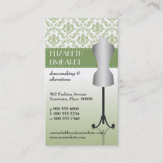 Tarjeta De Visita Forma verde del vestido de la moda del damasco