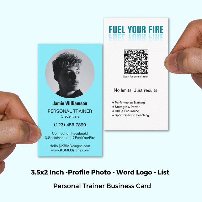 Tarjeta De Visita Formador personal de combustible azul eléctrico y  (3.5x2 Inch, Electric Blue Fuel Your Fire Personal Trainer Business Card)