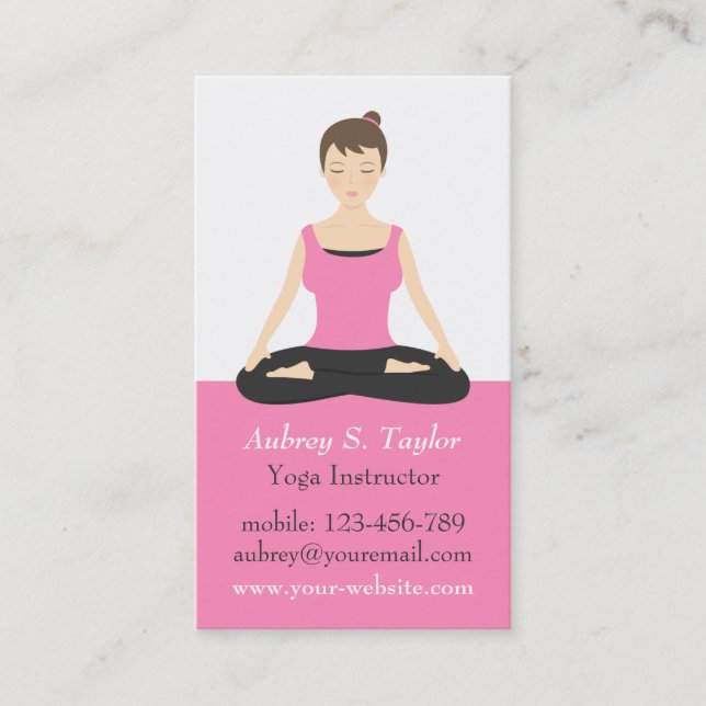 Tarjeta De Visita Formadora de yoga de moda de mediación rosa (Anverso)