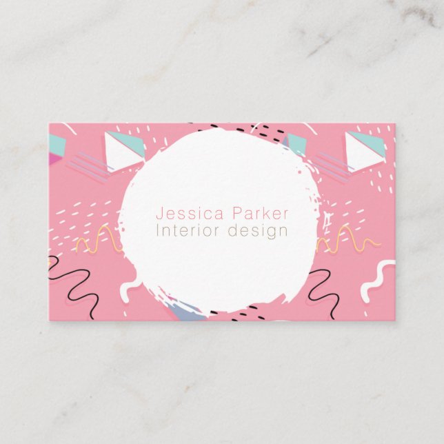 Tarjeta De Visita Formas bosquejadas rosa retro del Doodle de los (Anverso)