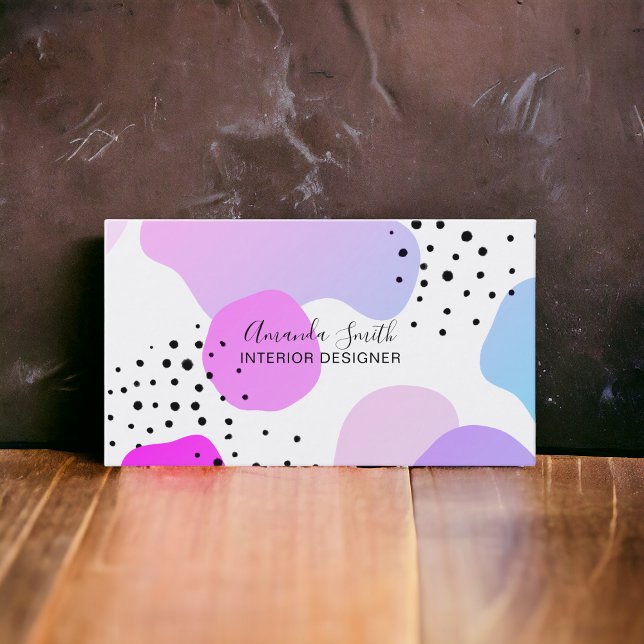 Tarjeta De Visita Formas geométricas púrpura rosa polka puntos inter (Pink purple geometric shapes polka dots interior business card)
