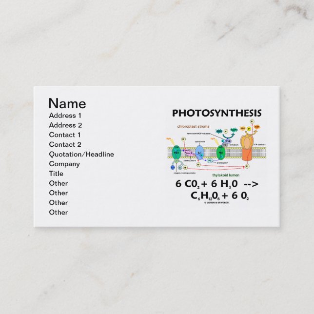 Tarjeta De Visita Fórmula química de cloroplasto de fotosíntesis (Anverso)