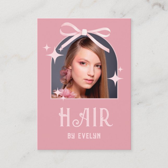 Tarjeta De Visita Foto Arch Pink Bow Hair QR Code (Anverso)
