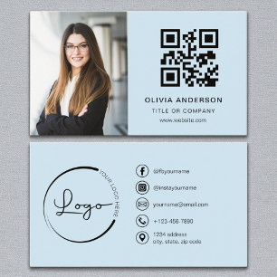 Tarjeta De Visita Foto azul cielo Código QR blanco Medios sociales