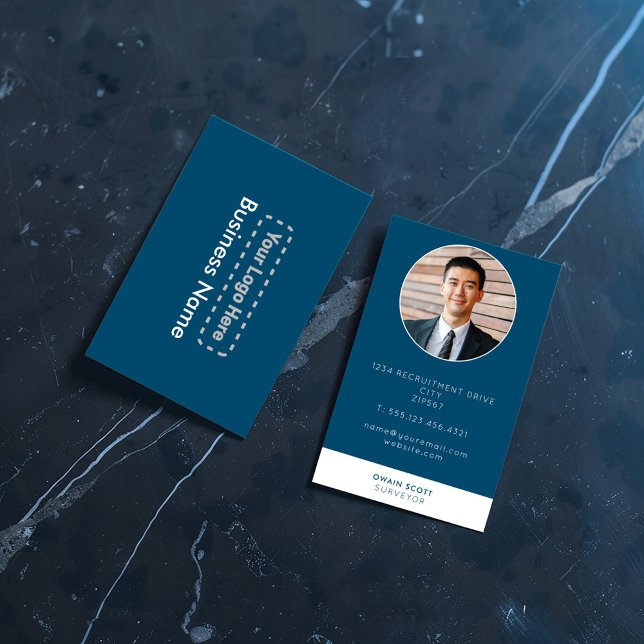 Tarjeta De Visita Foto azul moderna con su logo (Photo and minimalist look with modern bold colours business card.)