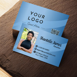 Tarjeta De Visita Foto azul profesional Código QR Moderno