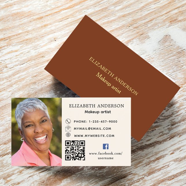 Tarjeta De Visita Foto beige marrón Código Qr icono social de Facebo (Subido por el creador)