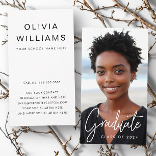 Tarjeta De Visita Foto blanca de red para graduación de estudiantes