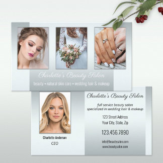 Tarjeta De Visita Foto Cartera Salón de belleza Plata profesional