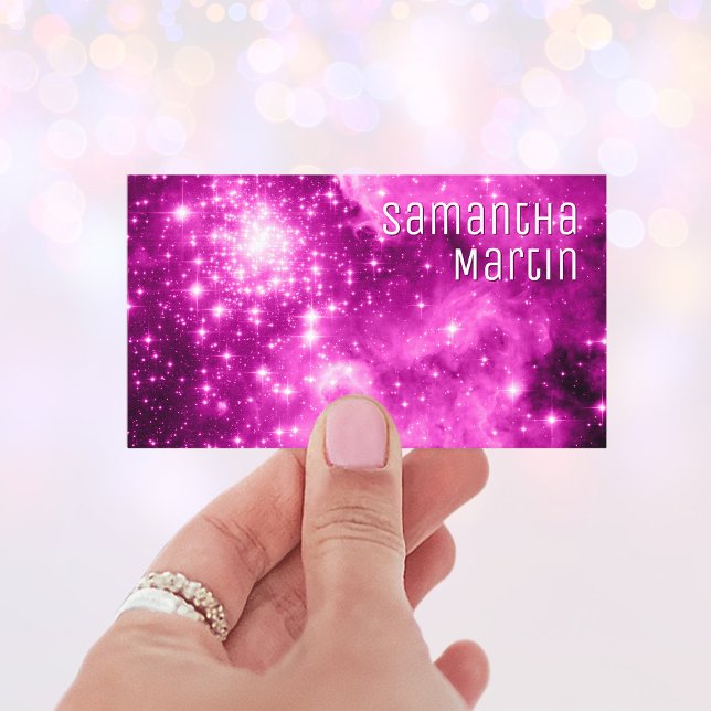 Tarjeta De Visita Foto Celestial de Berry Pink Sparkly Star (Create your own celestial business cards.)