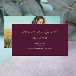 Tarjeta De Visita Foto Clarinetista Burgundy Elegant