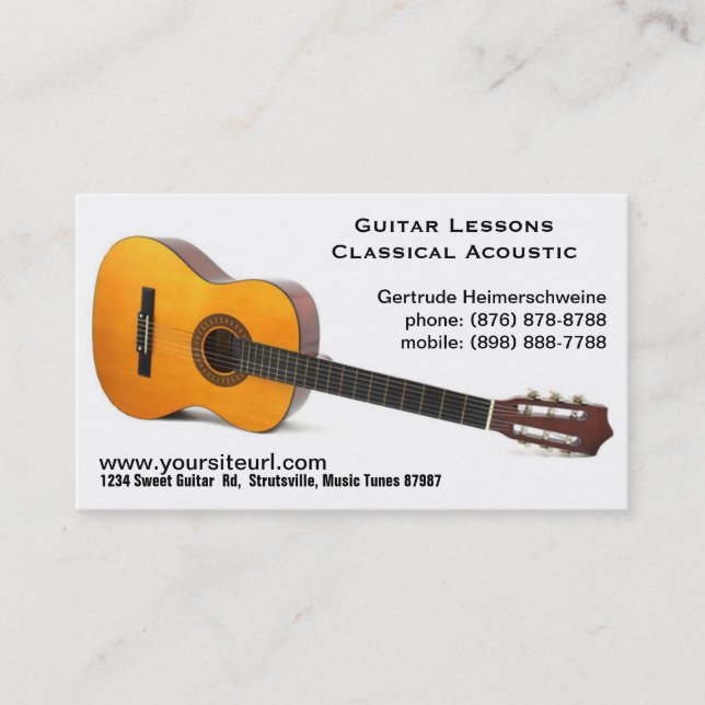 Tarjeta De Visita Foto clásica de la guitarra acústica - lecciones (Anverso)