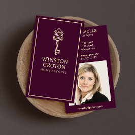 Tarjeta De Visita Foto clave del agente inmobiliario de Borgoña