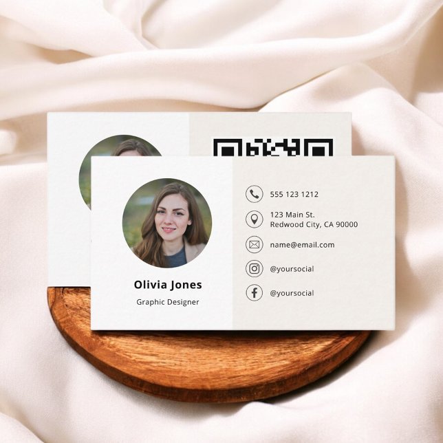 Tarjeta De Visita Foto Código QR Beige Minimalista (Subido por el creador)