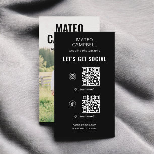 Tarjeta De Visita Foto Código QR Medios sociales Negro