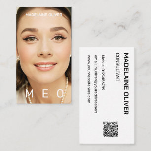 Tarjeta De Visita Foto Código QR Monograma simple elegante