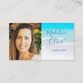 Tarjeta De Visita Foto Código QR Ocean Beach Travel Blue