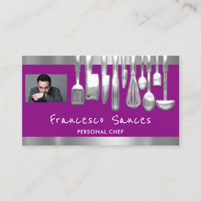 Tarjeta De Visita Foto Código QR Salón de cocina del chef personal (Anverso)