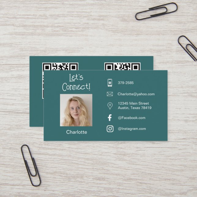 Tarjeta De Visita Foto, Códigos OCR de medios sociales, información  (Anverso/Reverso In Situ)